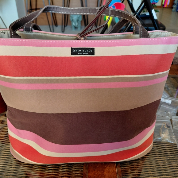 Kate Spade Pink and Brown Striped Tote - Picture 1 of 12